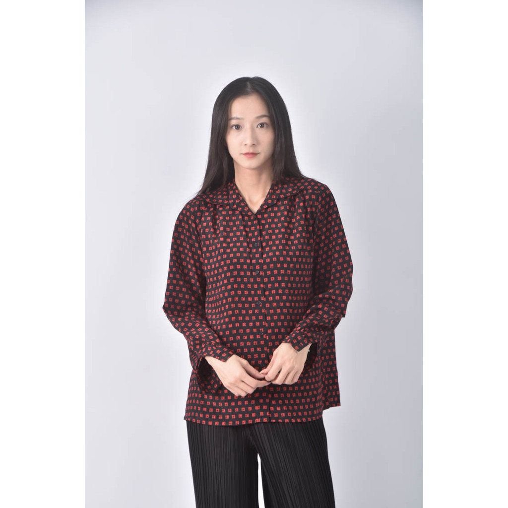 (L) elegance排扣紅色長袖上衣二手衣