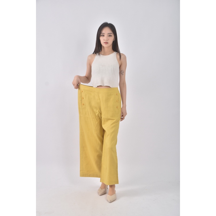(2XL) etaris steage高腰質感棉質黃色長褲二手衣
