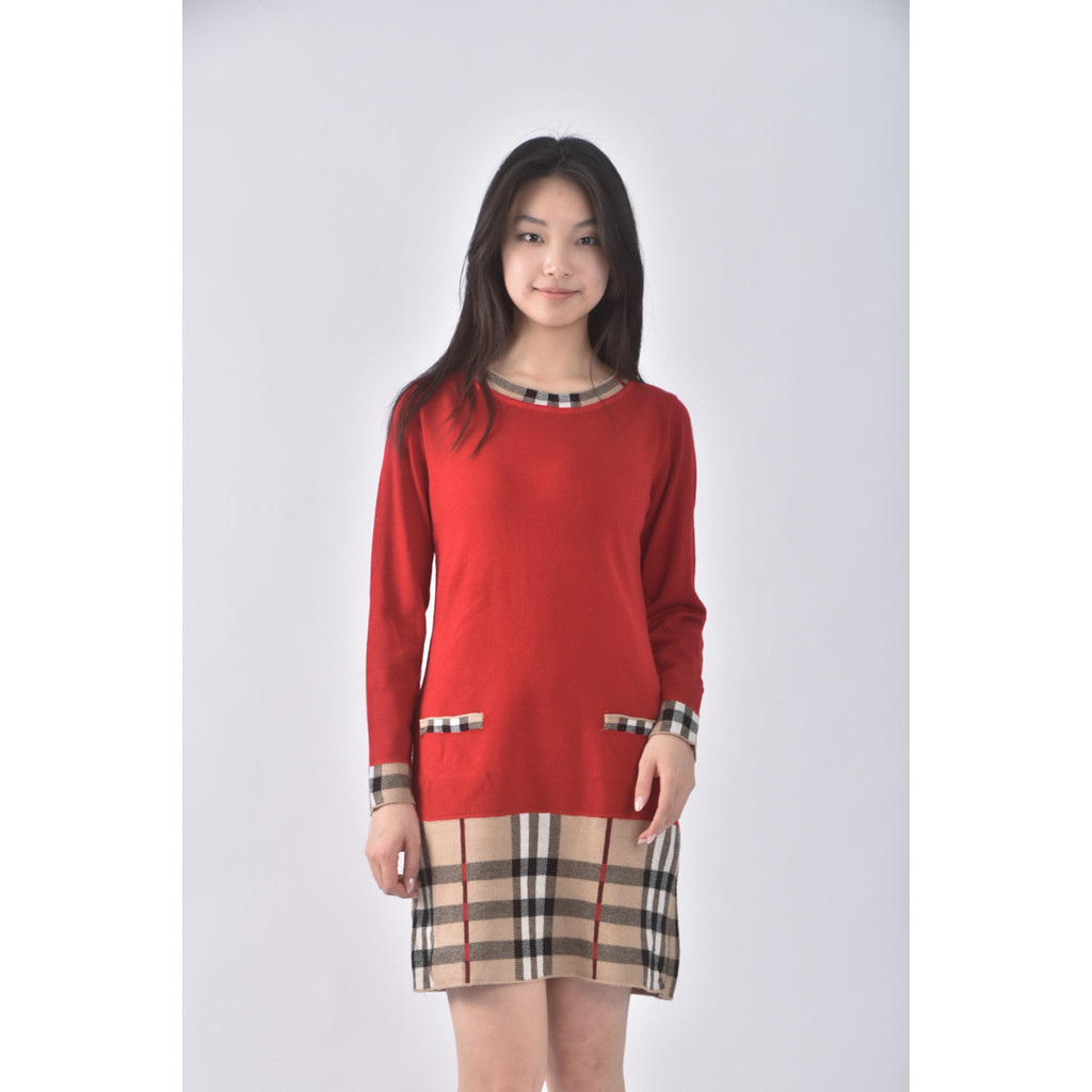 (M) 質感格紋紅色洋裝二手衣, , large