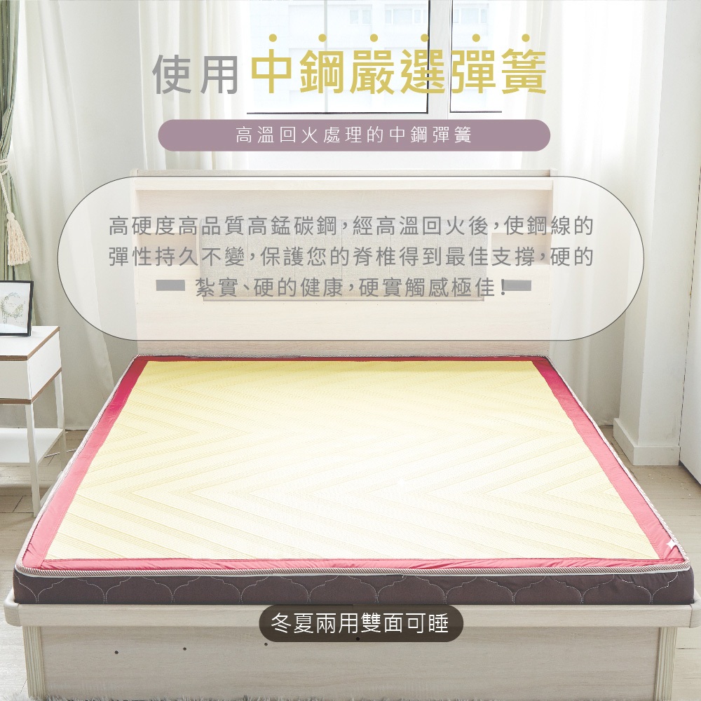 台灣製【藤原傢俬】冬夏兩用護背防螨抗菌10 cm彈簧床墊-硬, , large