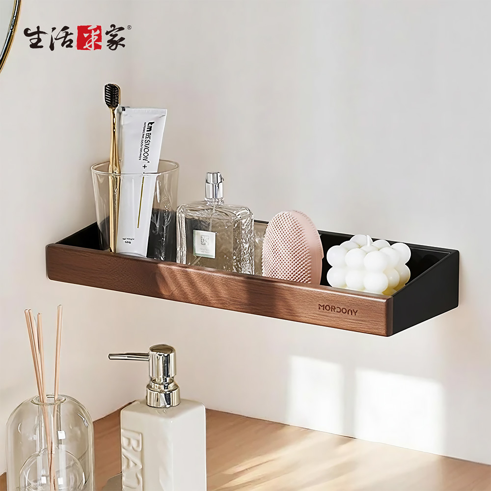 SHCJ 胡桃木壁掛置物架【大款】免打孔 置物架 收納架 廚房置物架 浴室置物架 浴室收納架 廁所置物架, , large
