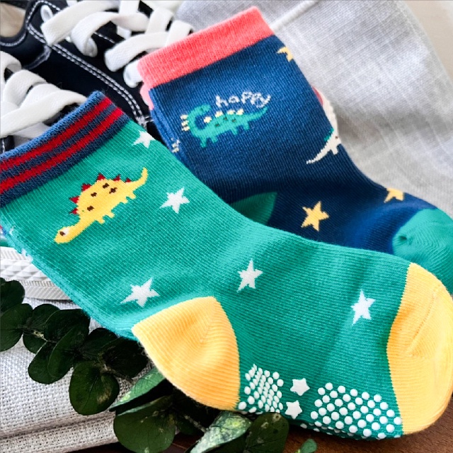 [Kaimei Cotton Industry] 8 pairs set, random and excellent, MIT made in Taiwan, pure cotton non-slip children's socks (toddler version 1-3 years old) Dinosaur Little Planet, , large