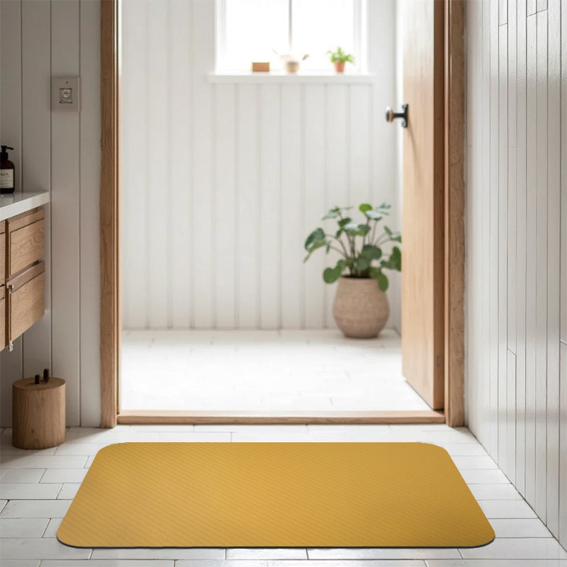 【怪獸】日竹門 超吸 軟式珪藻土吸水地墊 斜紋線韻系列 (60x40cm) -大地黃, , large