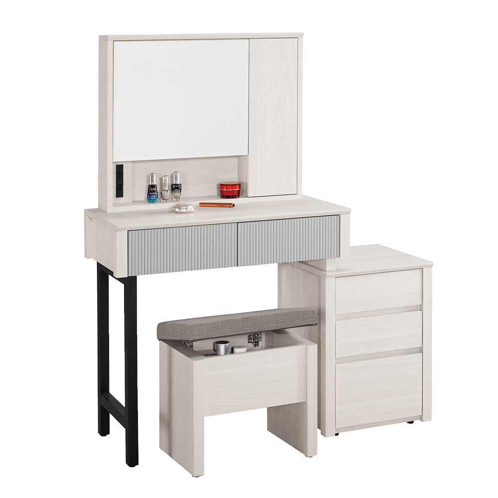 【Hampton 漢汀堡】瓦喬2.7尺伸縮木門化妝台-含椅, , large