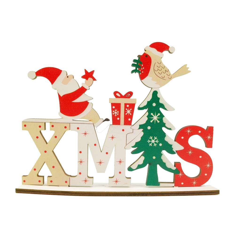 摩達客-聖誕彩繪木質擺飾-聖誕老公公XMAS款--交換禮物耶誕派對推薦, , large