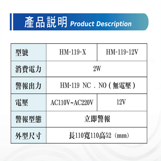 昌運監視器 環名HME HM-119(HM-119-X) AC110V-220V 瓦斯偵測器 瓦斯警報器, , large