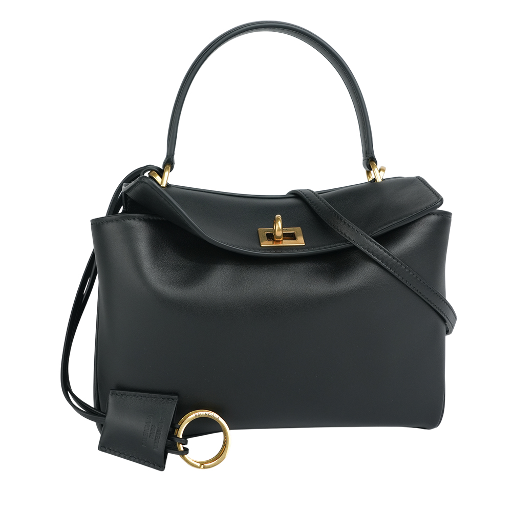 BALENCIAGA 爆款Rodeo 金釦平滑小牛皮迷你手提/斜背二用包/黑色, , large
