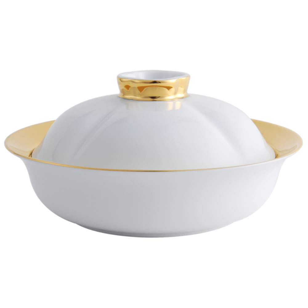 LEGLE - Auspicious Round Soup Bowl with Lid - Cracked Gold Edge