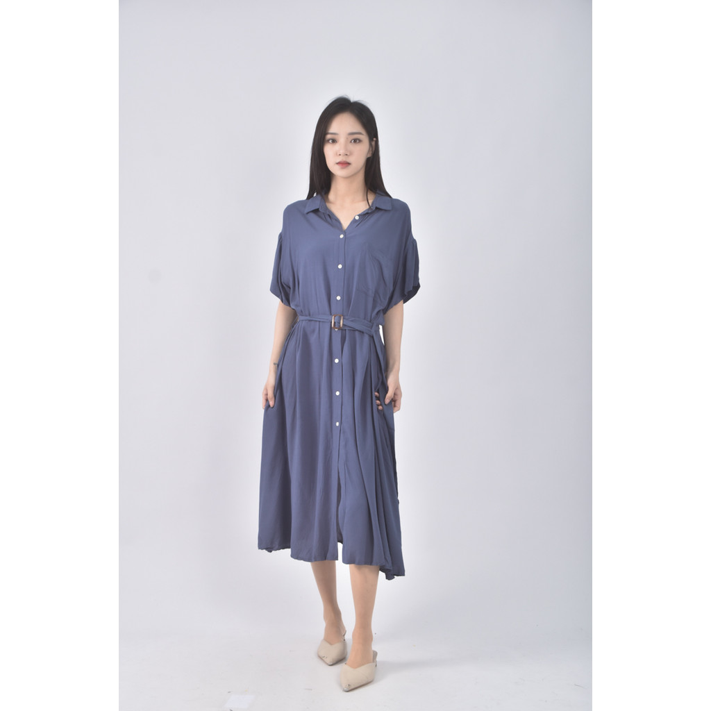 (S) mouggan質感藍色綁帶洋裝二手衣, , large