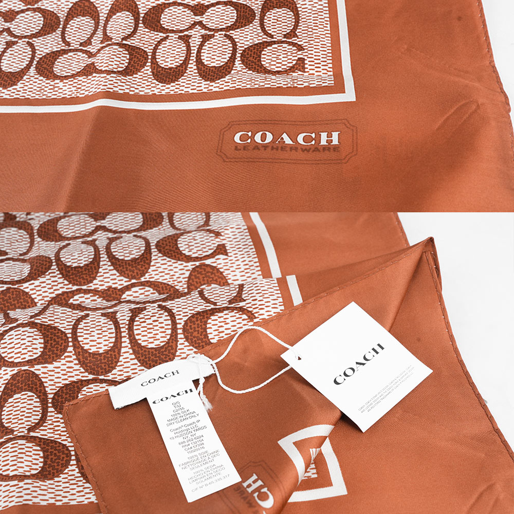 COACH Signature 復古經典標誌真絲方巾/亮琥珀色, , large