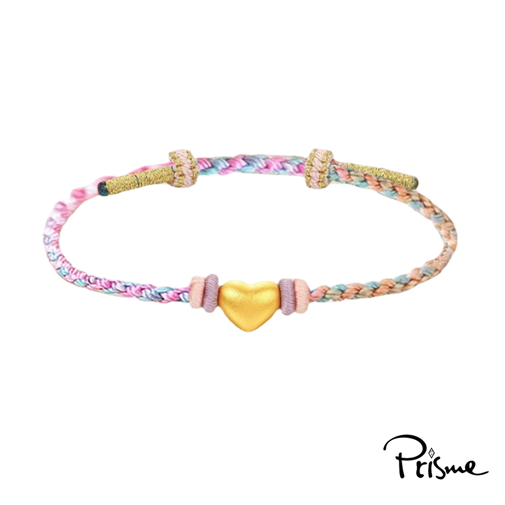 【Prisme Gold】黃金手鍊 愛心 彩色編繩手鍊 顏色隨機 (金重：約0.04錢±0.02), , large