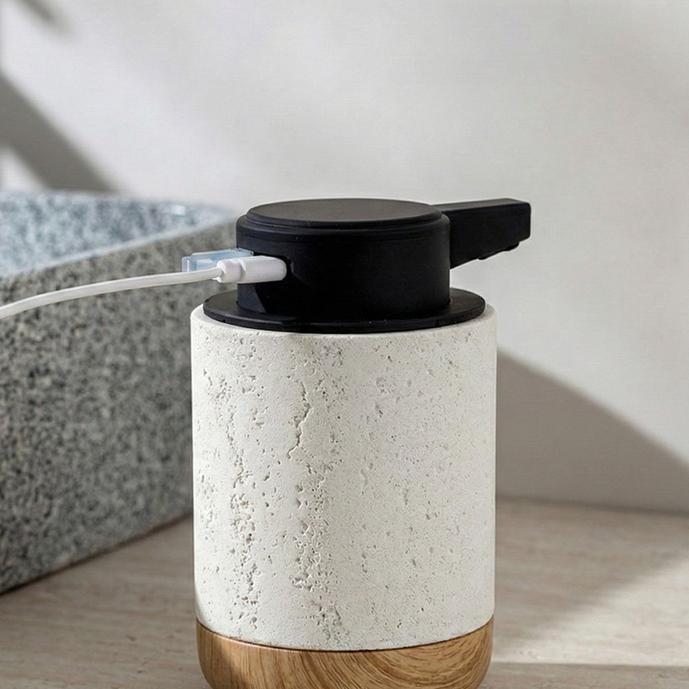 白蠟木岩石洗手機 250ML 慕斯瓶 給皂機 紅外線感應 洗手機 樹脂瓶身 白蠟木 仿岩石 充電 自動慕斯機 分裝瓶, , large