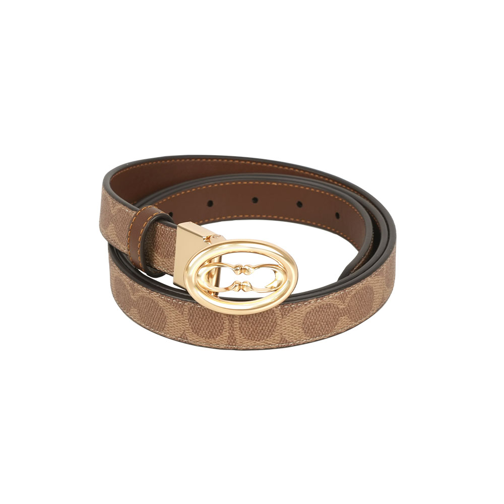 COACH 橢圓CC Logo 帆布及牛皮寬2.5cm雙面可用皮帶(棕色/棕褐色), , large