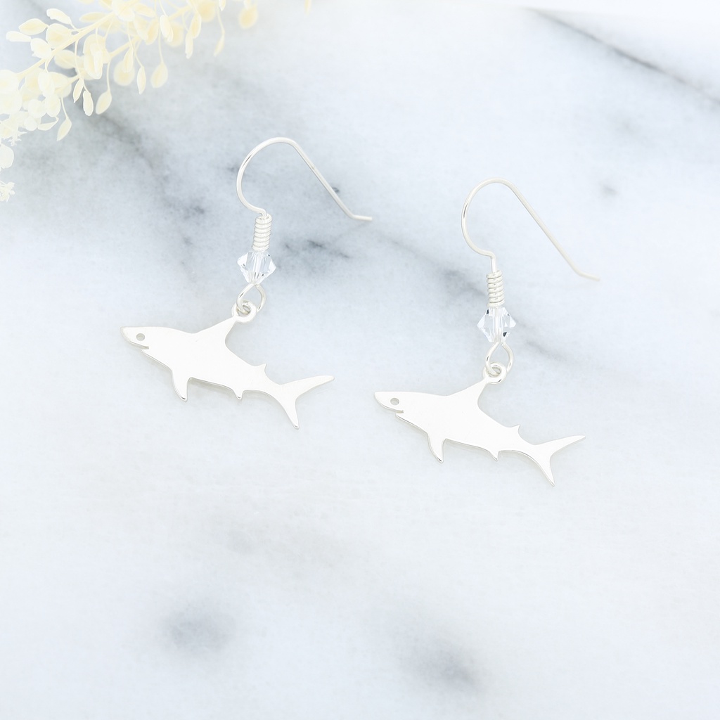 【Angel & Me】Cute Shark s925 sterling silver earrings (changeable ear clips) gift, , large
