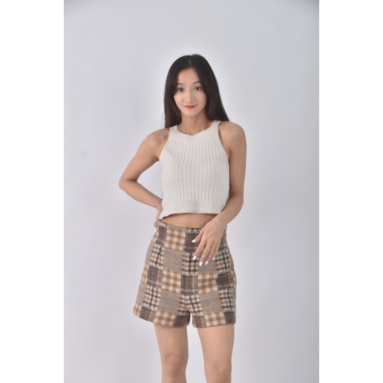 (M) cotton field高腰質感格紋棕色短褲二手衣, , large