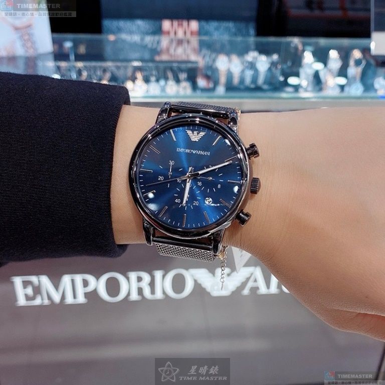 [星晴錶業]ARMANI手錶,44mm,AR00056寶藍色錶面黑錶殼鐵灰色米蘭錶帶款, , large