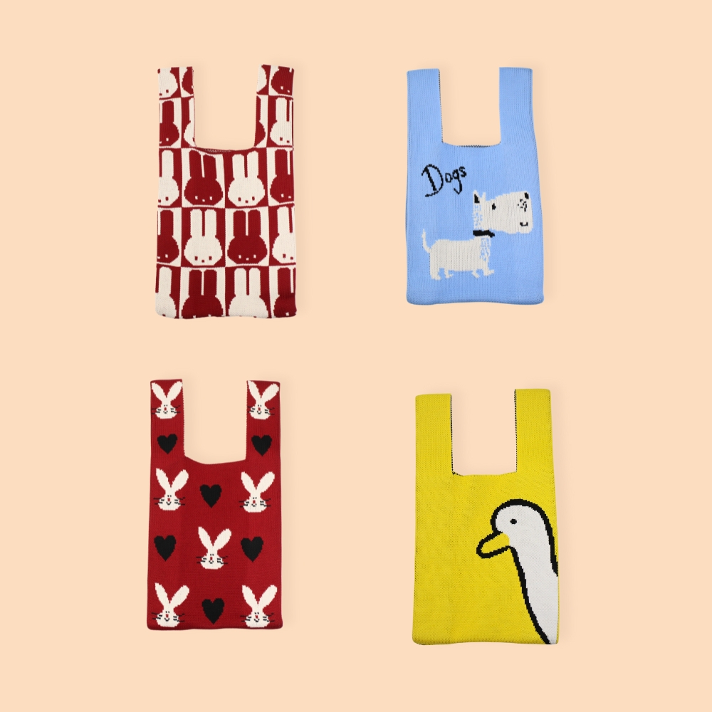 【YUN SELECT】韓系選品 針織手提包-黑貓嬉遊記 編織包 手提袋 手提背心包, , large