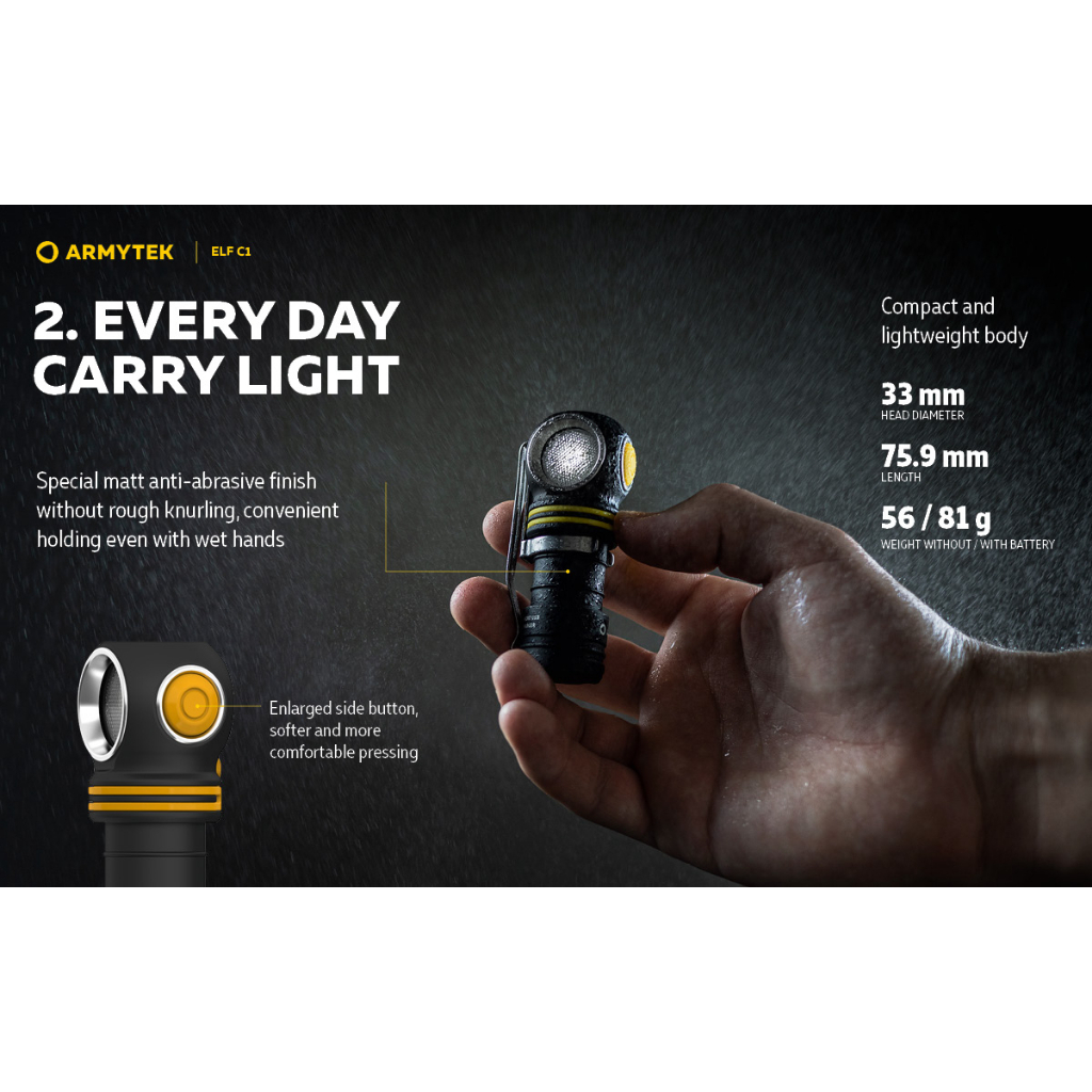 【電筒王】Armytek ELF C1 1000流明 輕巧轉角燈工程夾具版 手電筒 LED 頭燈 56克 泛光 防水防摔, , large