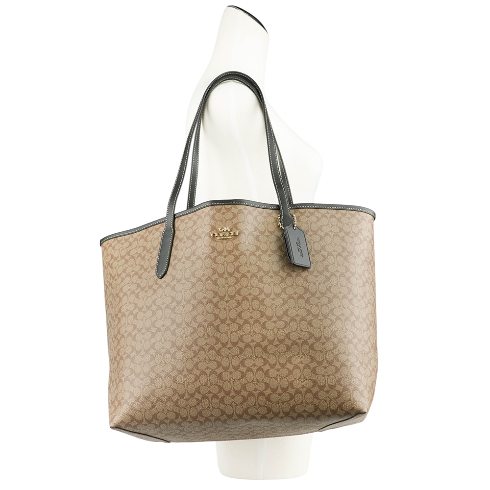 COACH City 滿版標誌塗層帆布托特包/卡其/黑色, , large