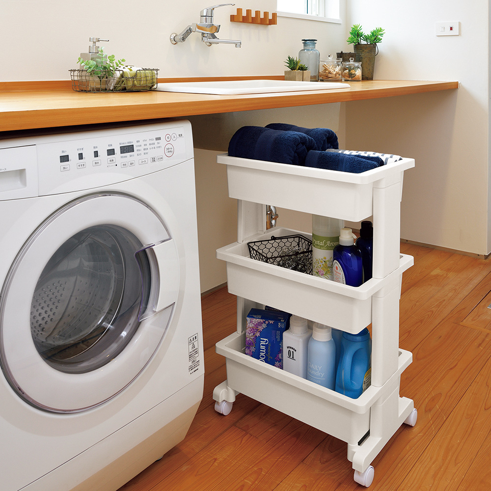 【JEJ ASTAGE】Japan-Made 3-Tier Storage Cart – Pear White (Utility Cart / Basket Organizer Cart), , large