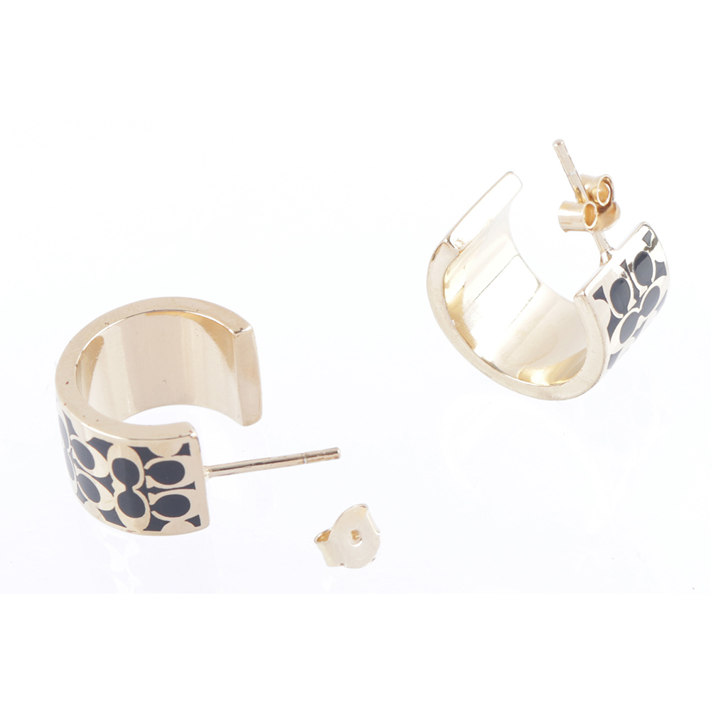 COACH CC Logo 滿版琺瑯環狀耳環(金色/黑色), , large