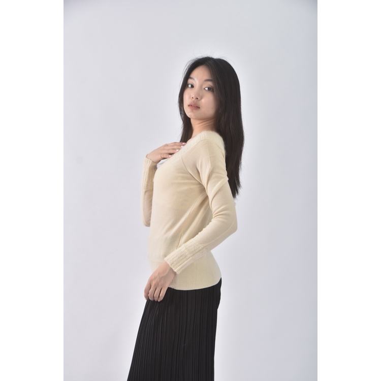 (S) michel klein羊毛v領杏色長袖上衣二手衣, , large