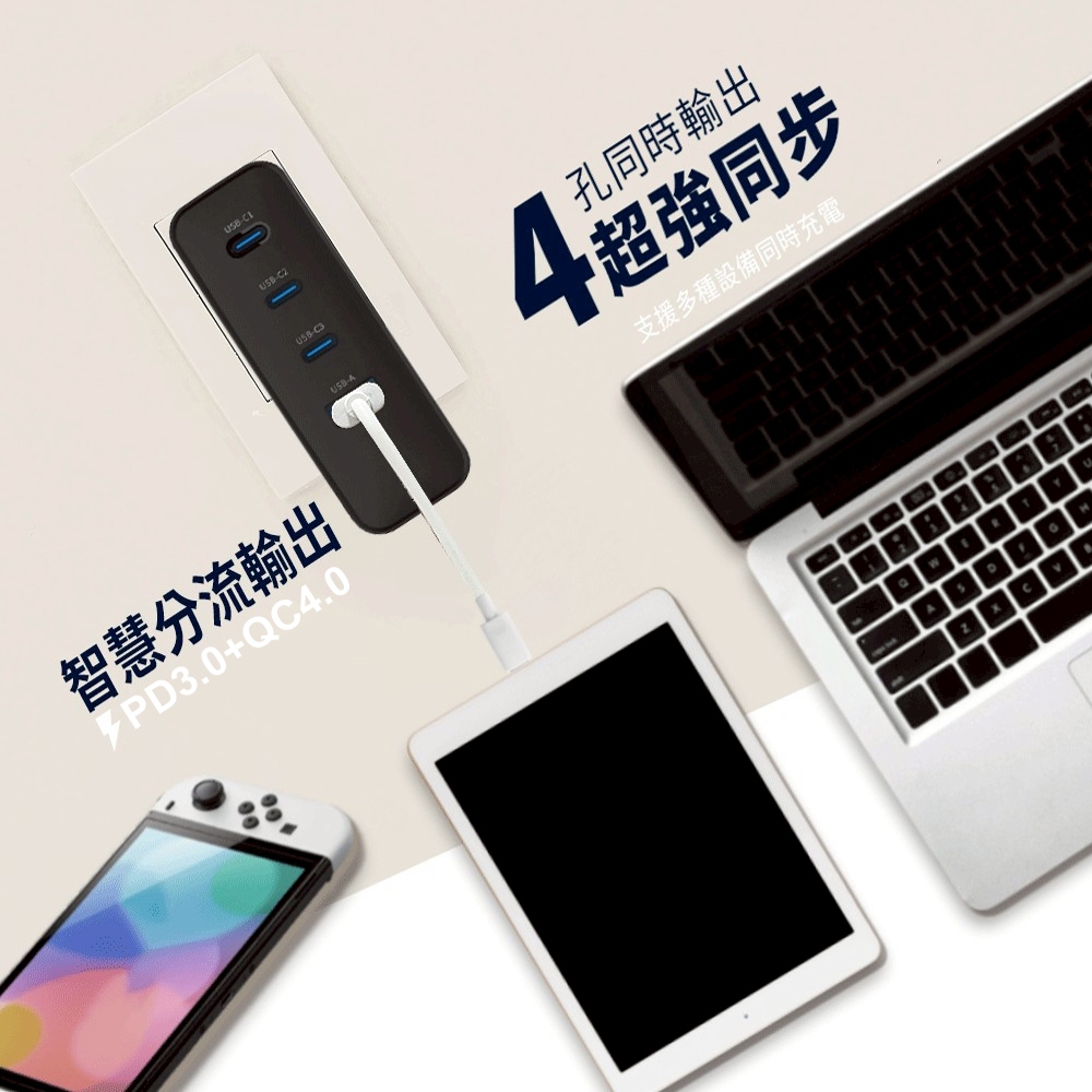 【MCK】3C1A極速100W GaN氮化鎵數顯四孔快充充電器, , large