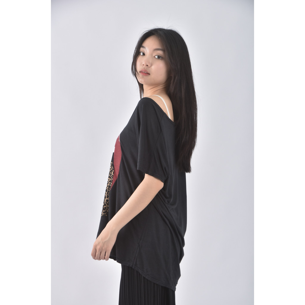 (S) lauren moshi棉質純棉黑色短袖上衣二手衣, , large