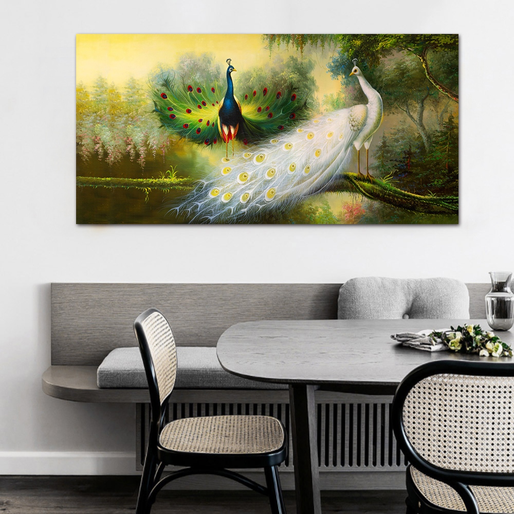 【御畫房】孔雀吉祥 國家一級畫師手繪油畫60×120cm(VF-140), , large