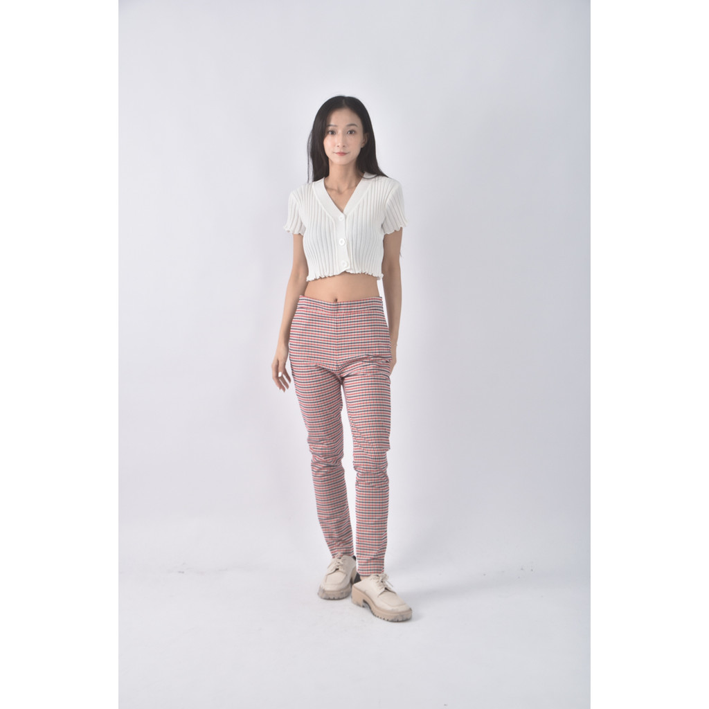 (XL) sezane高腰格紋紅色長褲二手衣, , large