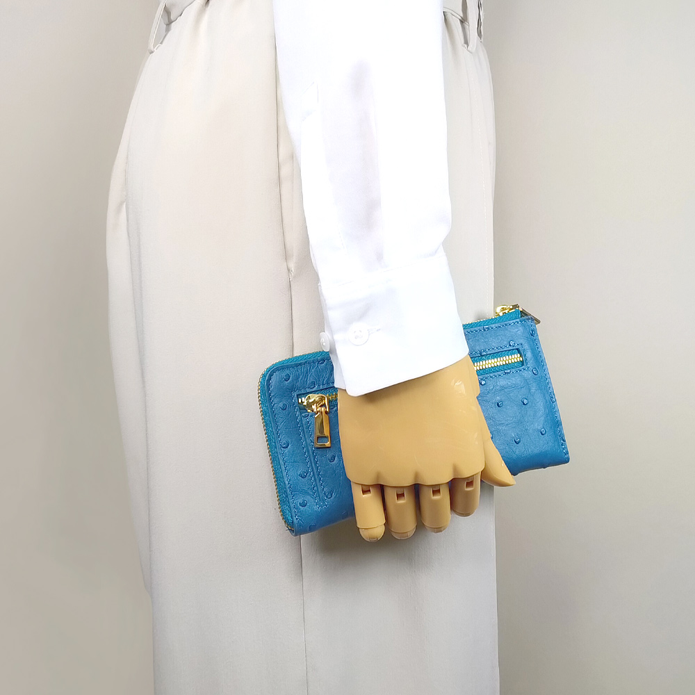 【M2nd】柯蜜頓鴕鳥皮通勤組輕薄長夾/證件套(土耳其藍-T65AT07A), , large