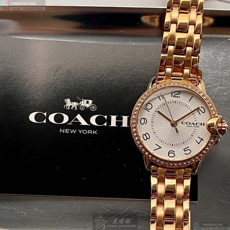 [星晴錶業]COACH手錶,28mm,CH00133白色錶面玫瑰金錶殼玫瑰金色精鋼錶帶款, , large