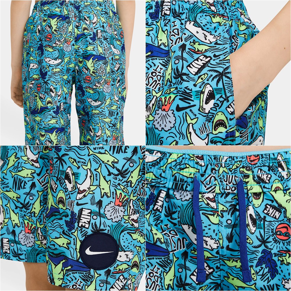 出清 NIKE SHARK PARTY 男孩八吋海灘褲 沙灘褲 短褲 DRI-FIT 快乾科技 NESSB797, , large