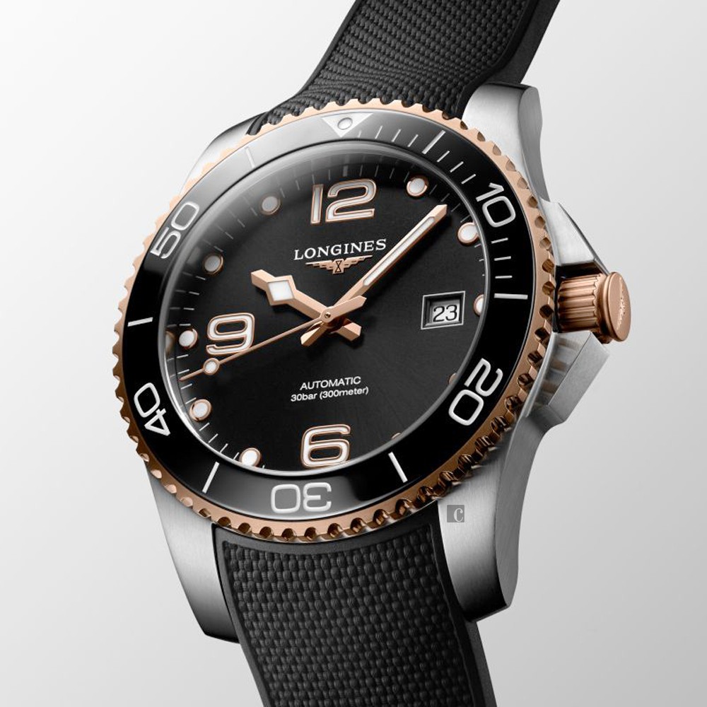 LONGINES 浪琴 深海征服者浪鬼陶瓷潛水機械錶-黑x玫瑰金/41mm L37813589, , large