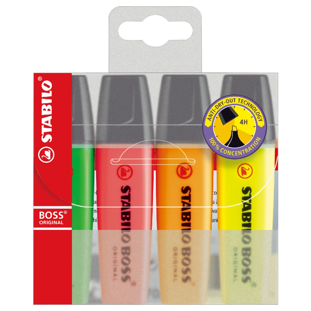 【德國天鵝STABILO】BOSS ORIGINAL 波士經典螢光筆4色(ST70/4), , large