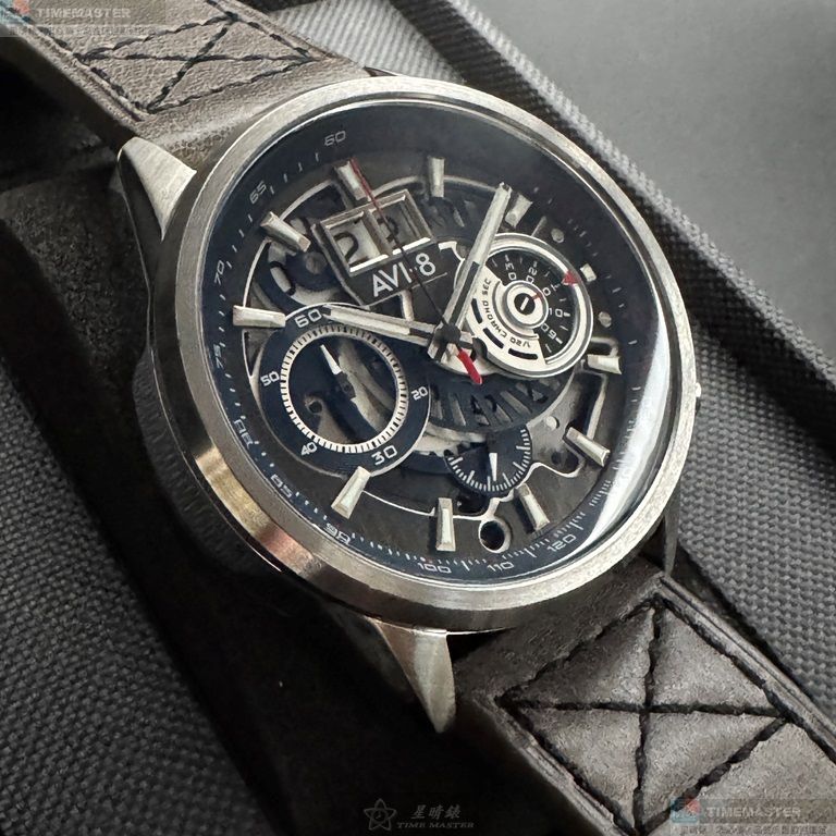 [星晴錶業]新品牌手錶,46mm,AV52664寶藍色機械鏤空錶面銀錶殼深灰真皮皮革錶帶款, , large