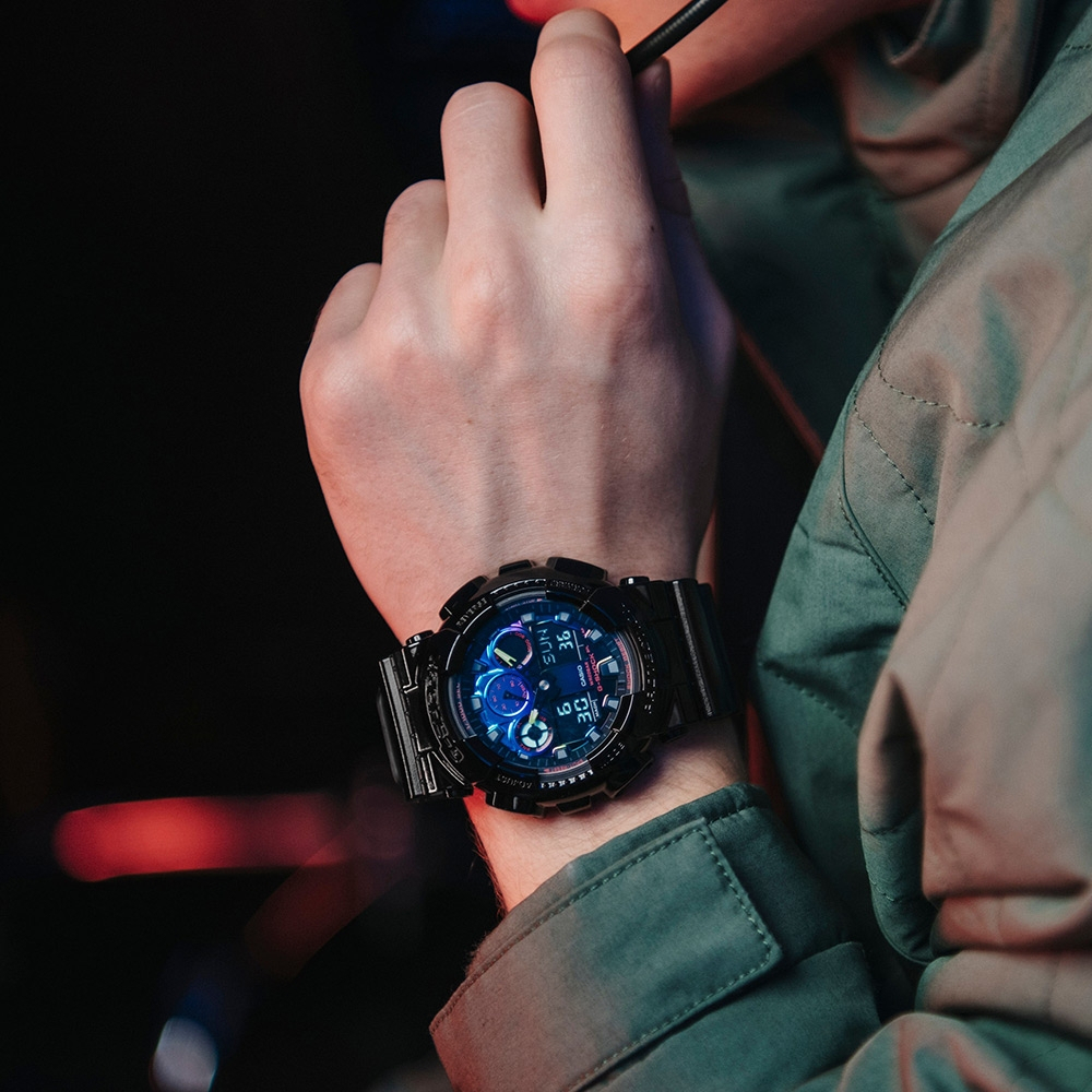 CASIO 卡西歐 G-SHOCK AI 探索虛擬彩虹系列雙顯手錶 GA-100RGB-1A, , large