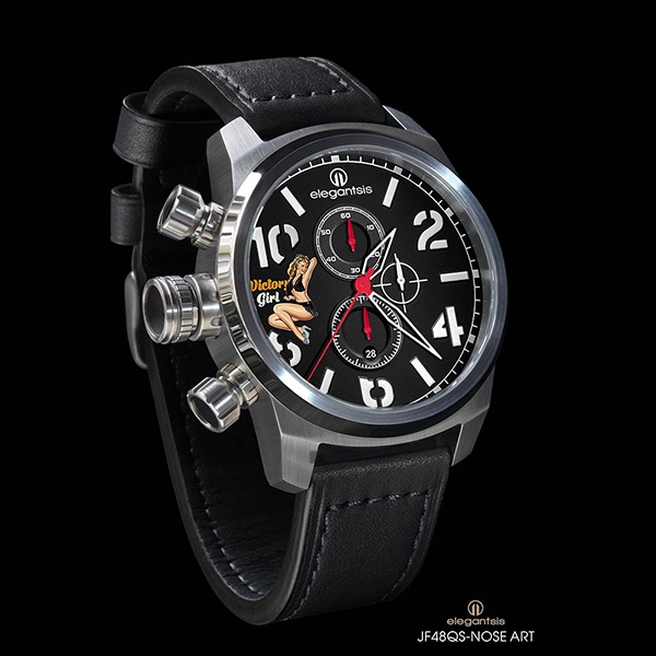 elegantsis JF48QS機頭藝術-女郎計時手錶-黑/48mm ELJF48QS-OB01LC, , large