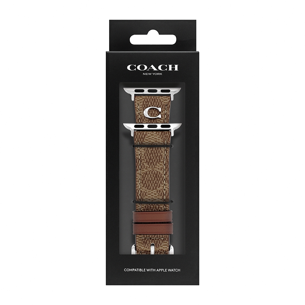 COACH Apple Watch 錶帶 38/40/41mm 適用 C字皮錶帶  - 咖啡色 (不含手錶)CO14700289, , large