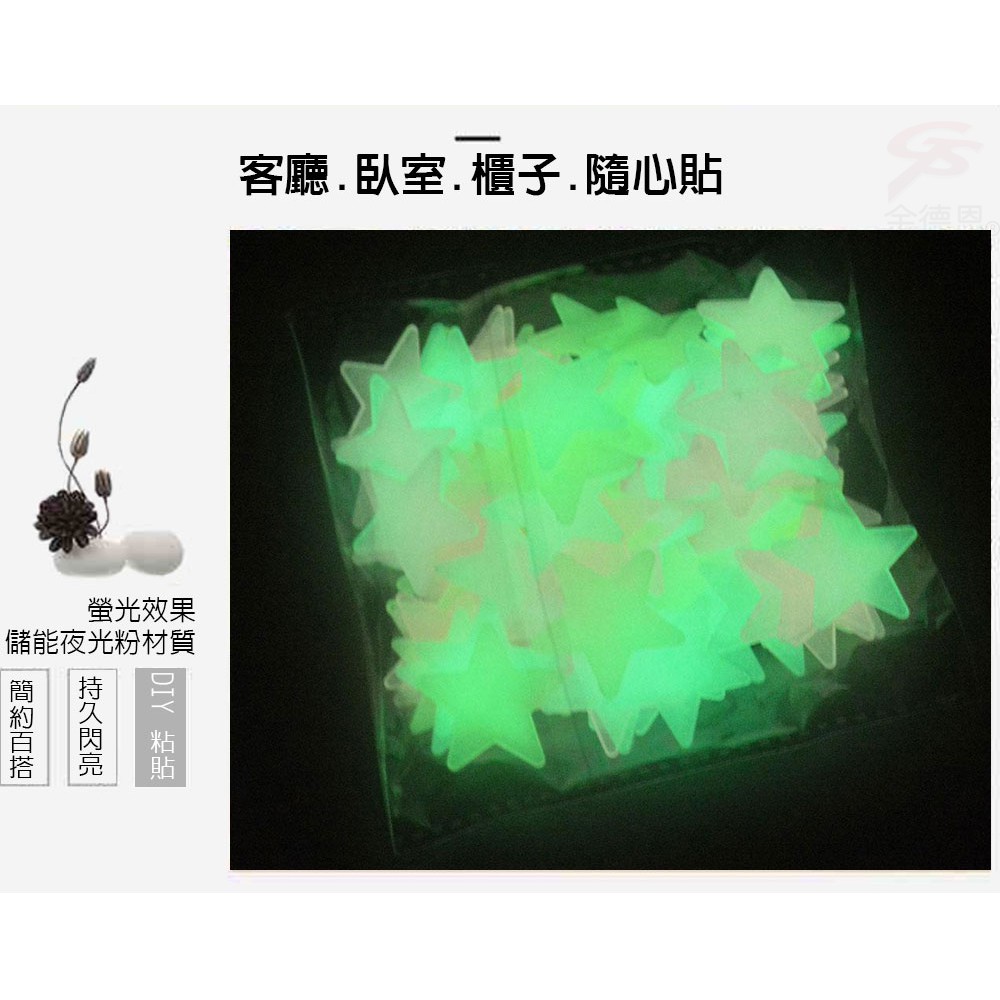 金德恩 GS MALL 台灣製造 3D夜光壁貼/49顆星星+1月亮/3D/夜光/夜光星星/夜光月亮/壁貼/裝飾, , large