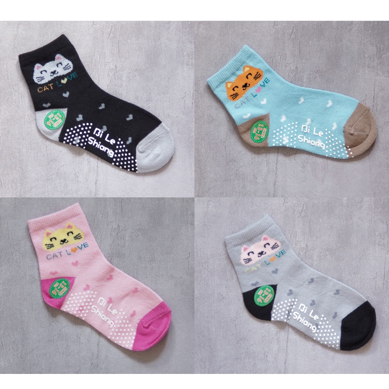 [Kaimei Cotton Industry] 10 pairs set, random and excellent, MIT made in Taiwan, pure cotton anti-slip children's socks, cute cat style, 13-16cm, , large