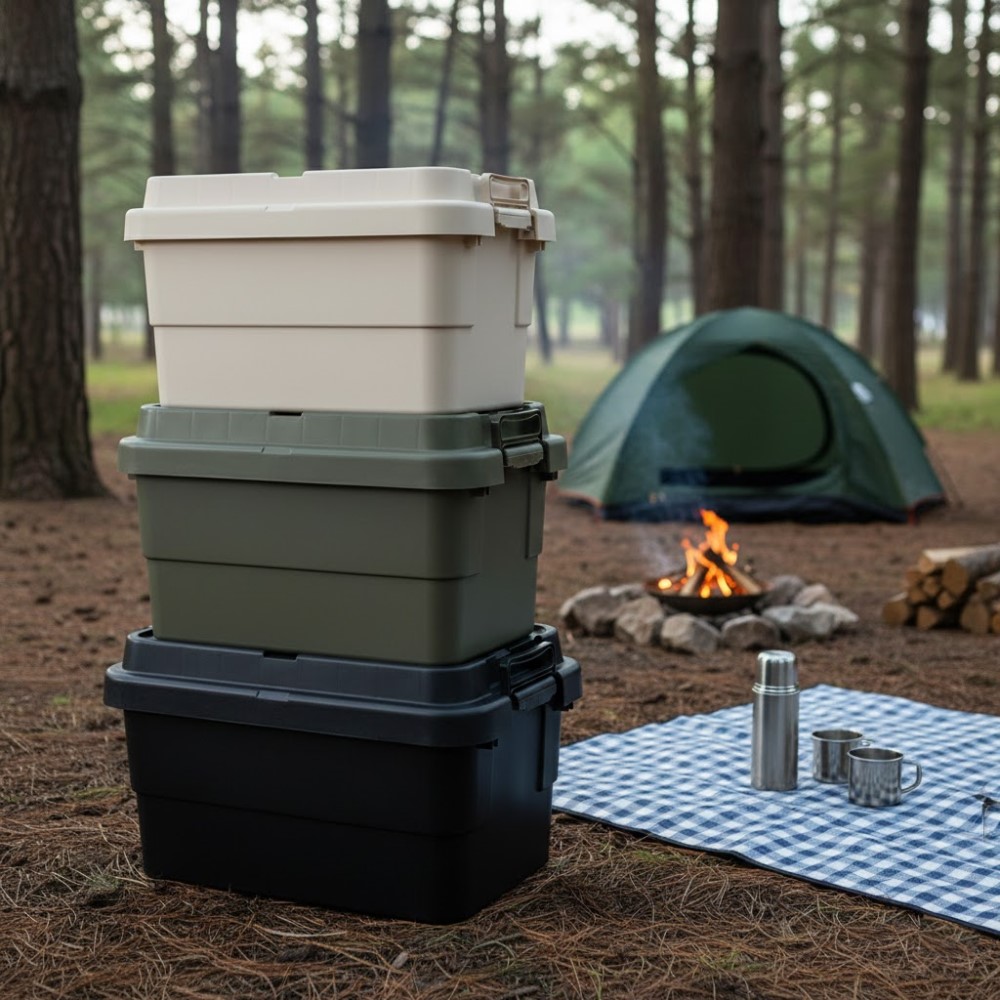 【AOTTO】50L無印款軍規高耐重扣式多功能提把收納箱-2入(AL-2204W*2), , large