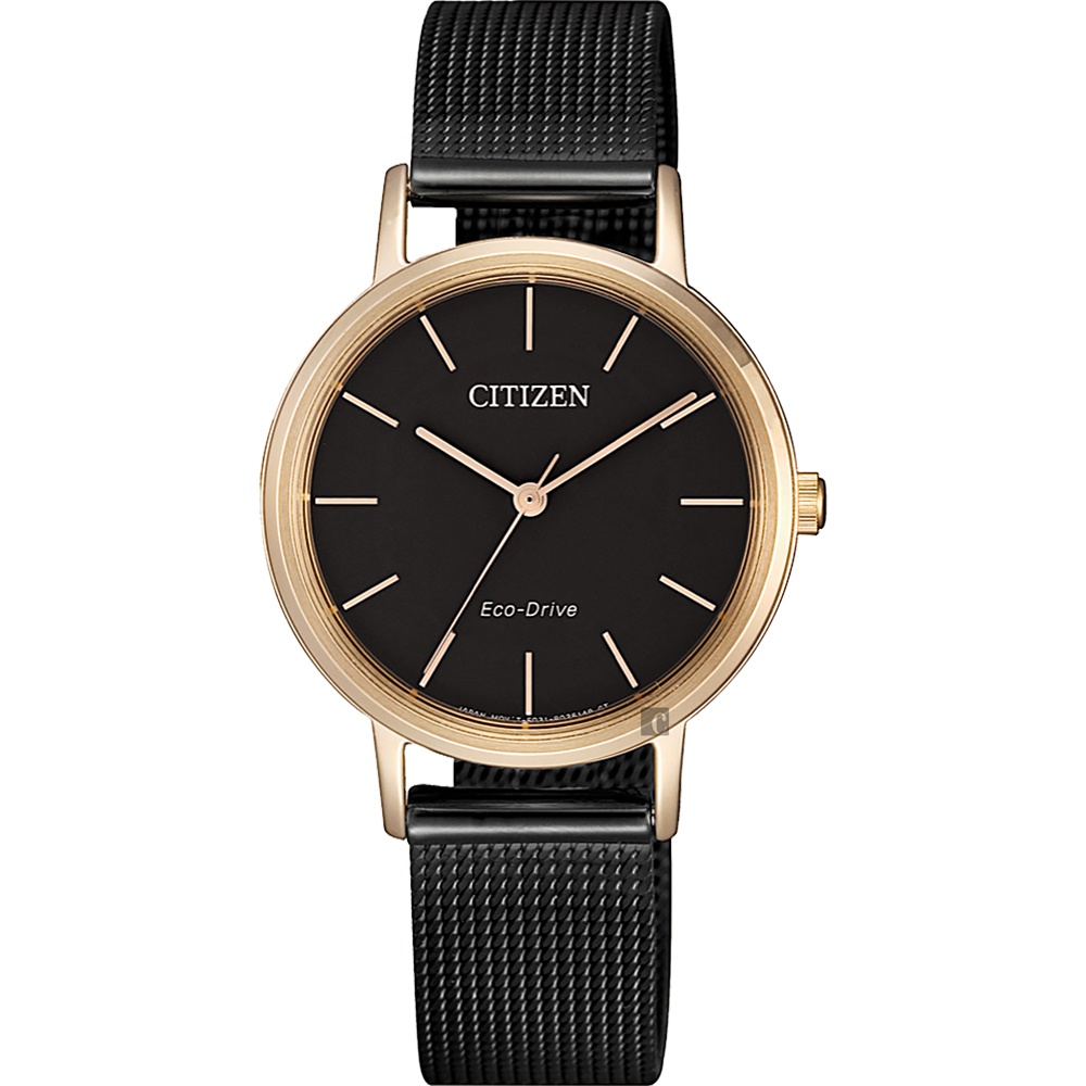 CITIZEN 星辰 光動能雅致米蘭帶女錶-玫瑰金框x黑/30mm EM0577-87E, , large