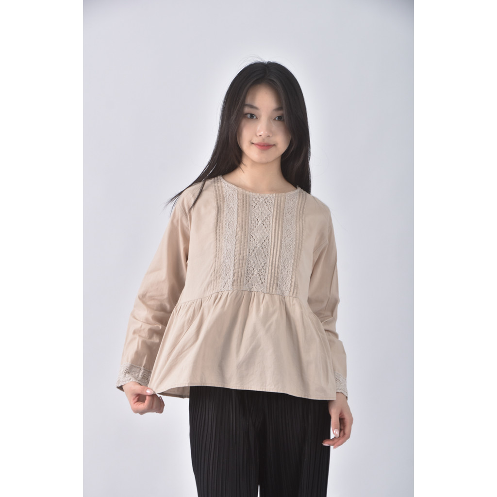 (S) samansa mos2質感棉質純棉杏色長袖上衣二手衣, , large