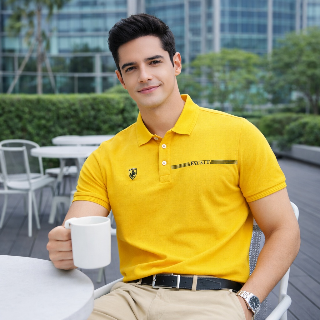 【FALALI】Short-sleeved cooling polo shirt - Men's (ginger yellow), , large