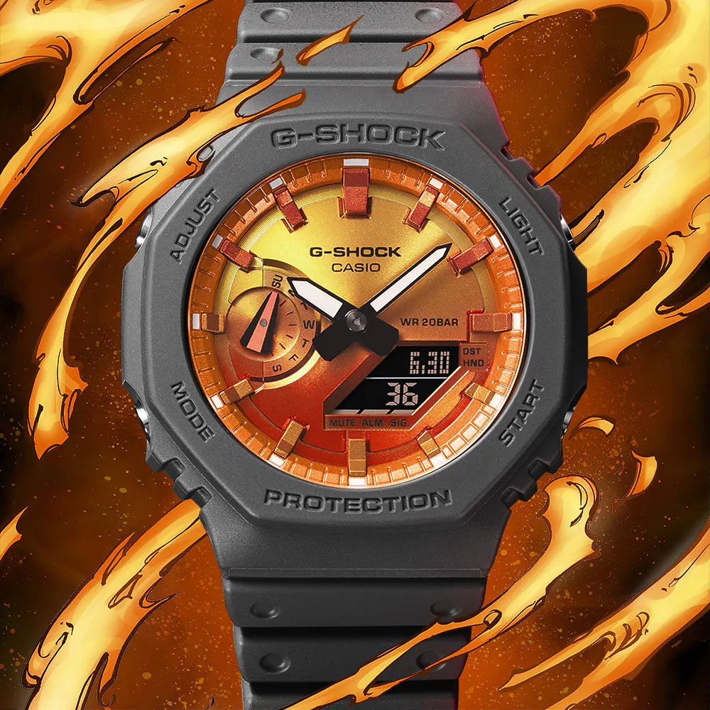 CASIO 卡西歐 G-SHOCK 熾熱火焰系列 八角雙顯手錶 GA-2100FL-8A, , large