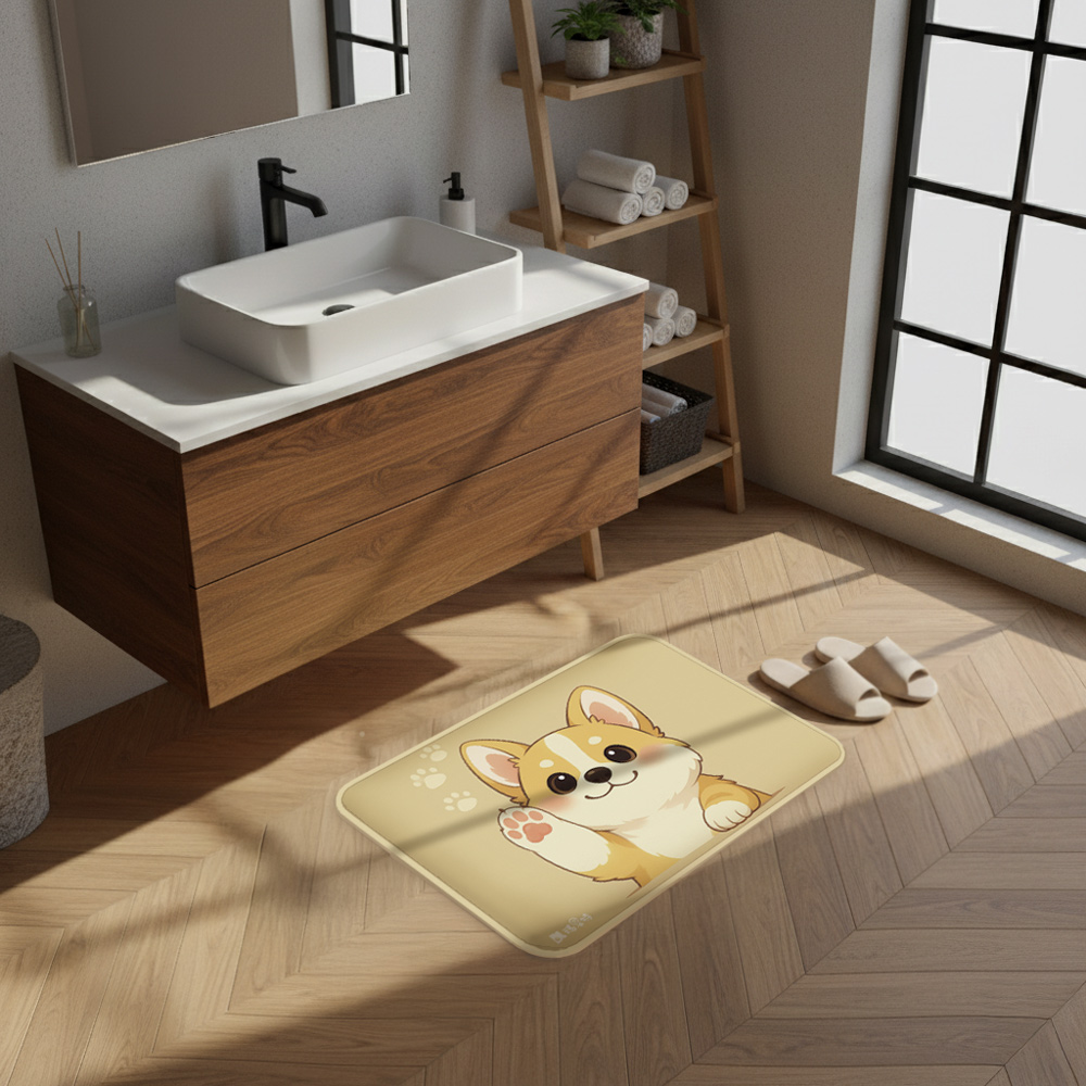 【怪獸】瑪思特 軟式珪藻土吸水地墊 萌犬系列 (60x40cm) - 招手柯基, , large