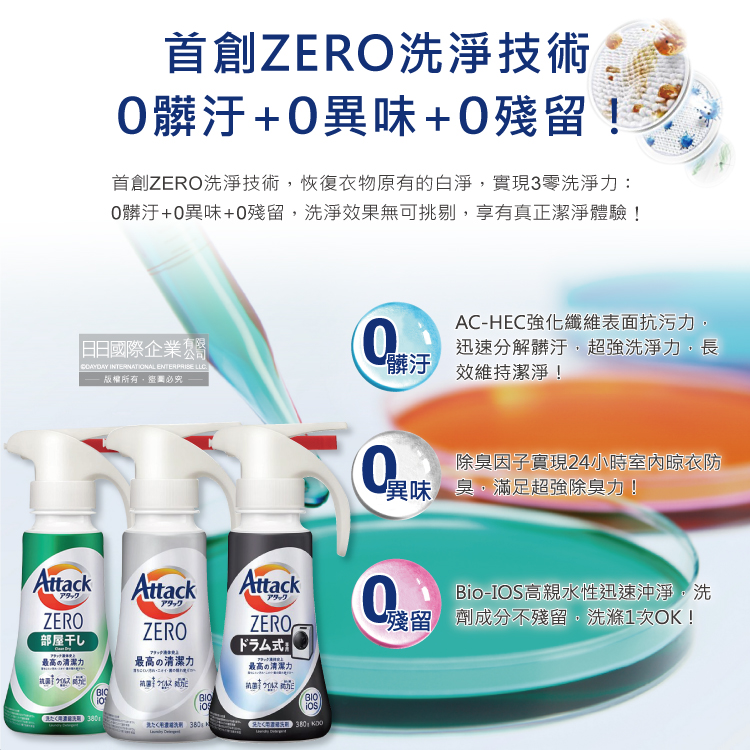 [日日好物]日本KAO花王Attack ZERO-單手按壓極淨超濃縮洗衣精380g/瓶-滾筒式(黑白瓶)(噴槍型衣物洗劑,最高清潔力Bio IOS洗淨,直立式/滾筒式/室內晾曬消臭), , large