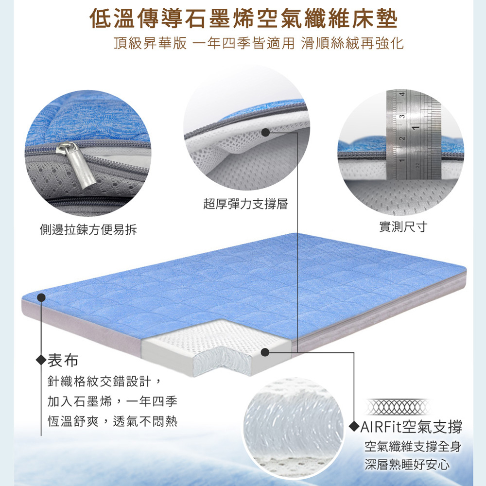 【日本旭川】 AIRFit氧活力低溫傳導石墨烯4.5CM空氣床墊 舒適支撐 可水洗 6D透氣循環, , large