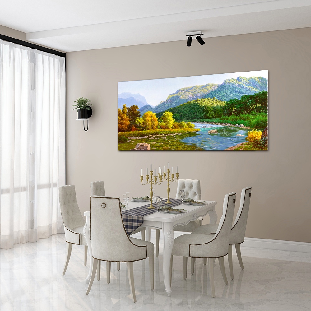 【御畫房】春水溪流 國家一級畫師手繪油畫60×120cm(VF-113), , large